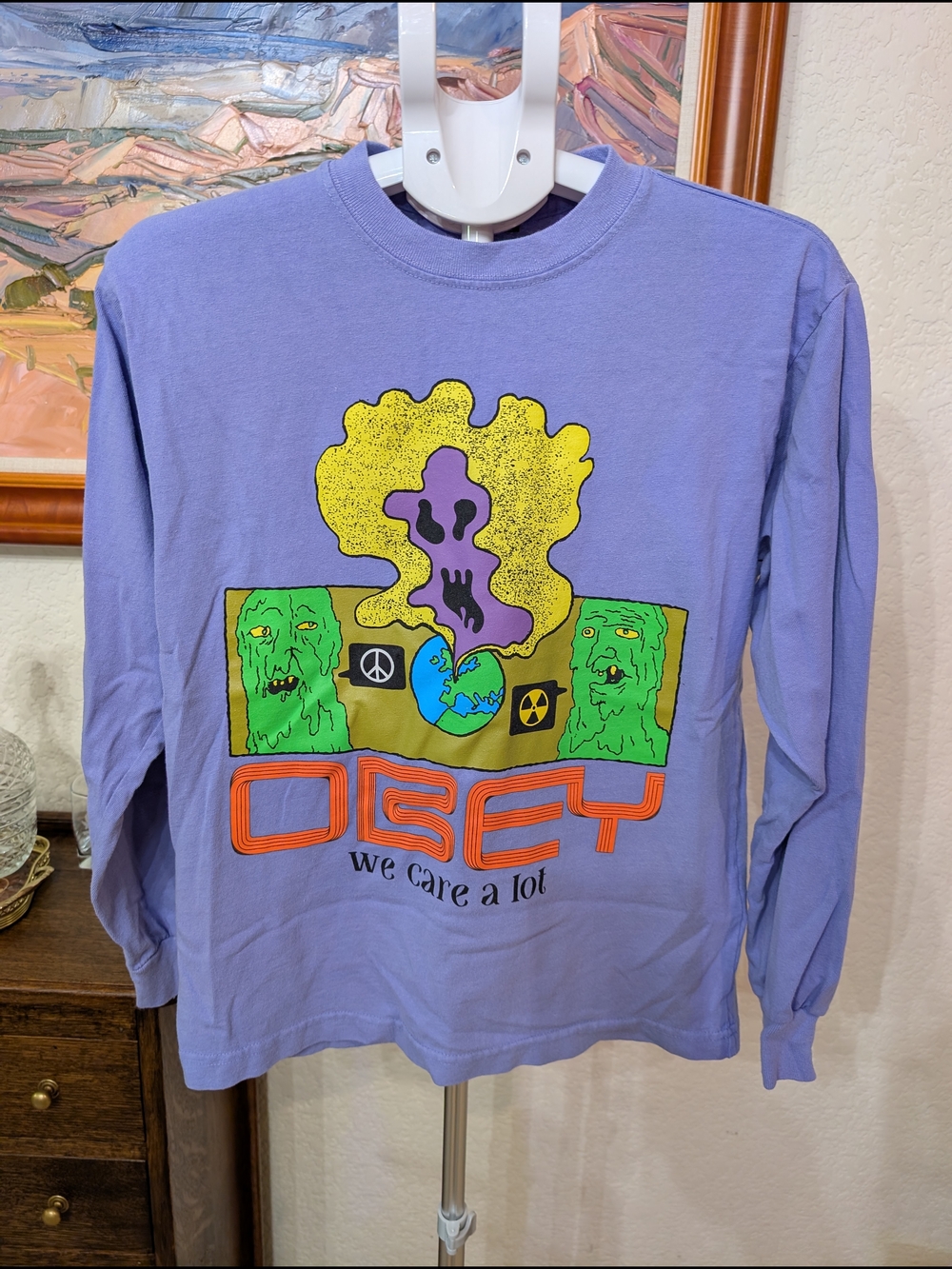 OBEY Purple Graphic Long Sleeve Tee, Oversized, NWOT XS